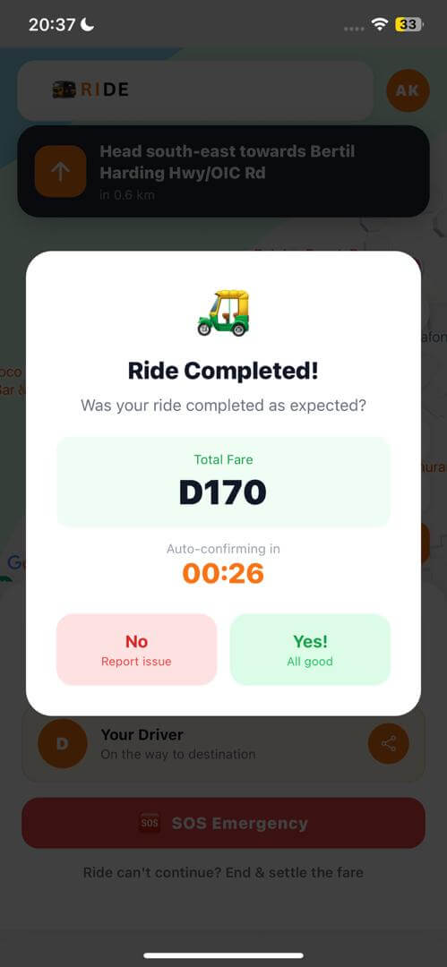 Confirm & rate your trip